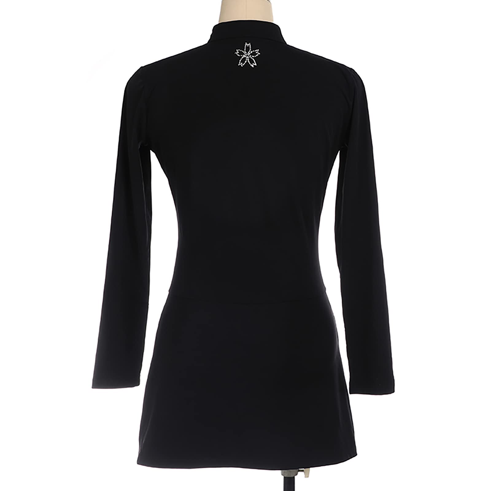 Niñas Mujeres Vestido de Patinaje sobre Hielo Manga Larga Estilo Chino Leotardo Falda Ballet Gimnasia(Size:M/150,Color:Negro)