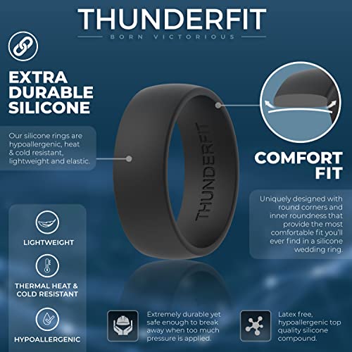 Thunderfit Silicone Wedding Ring/Engagement Band - For Men - 4 Pack 2 Layer Round Silicone Rings #TOP4