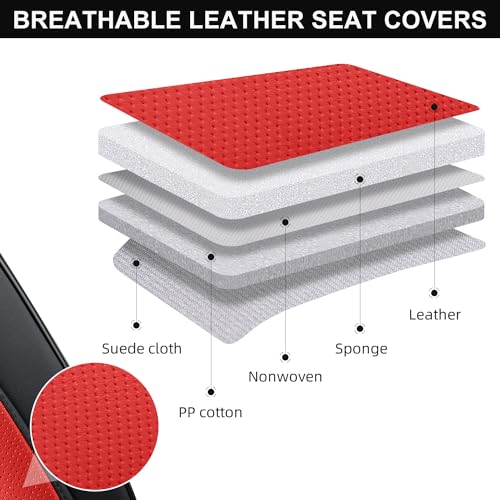 Image of TIEHESYT Leather Seat Covers Front Pair with Lumbar Support, Breathable and Waterproof Car Seat Cover, Universal Seat Covers for Cars, Trucks, SUVs, Sedans, Pickups, Airbag Compatible, Black&Red