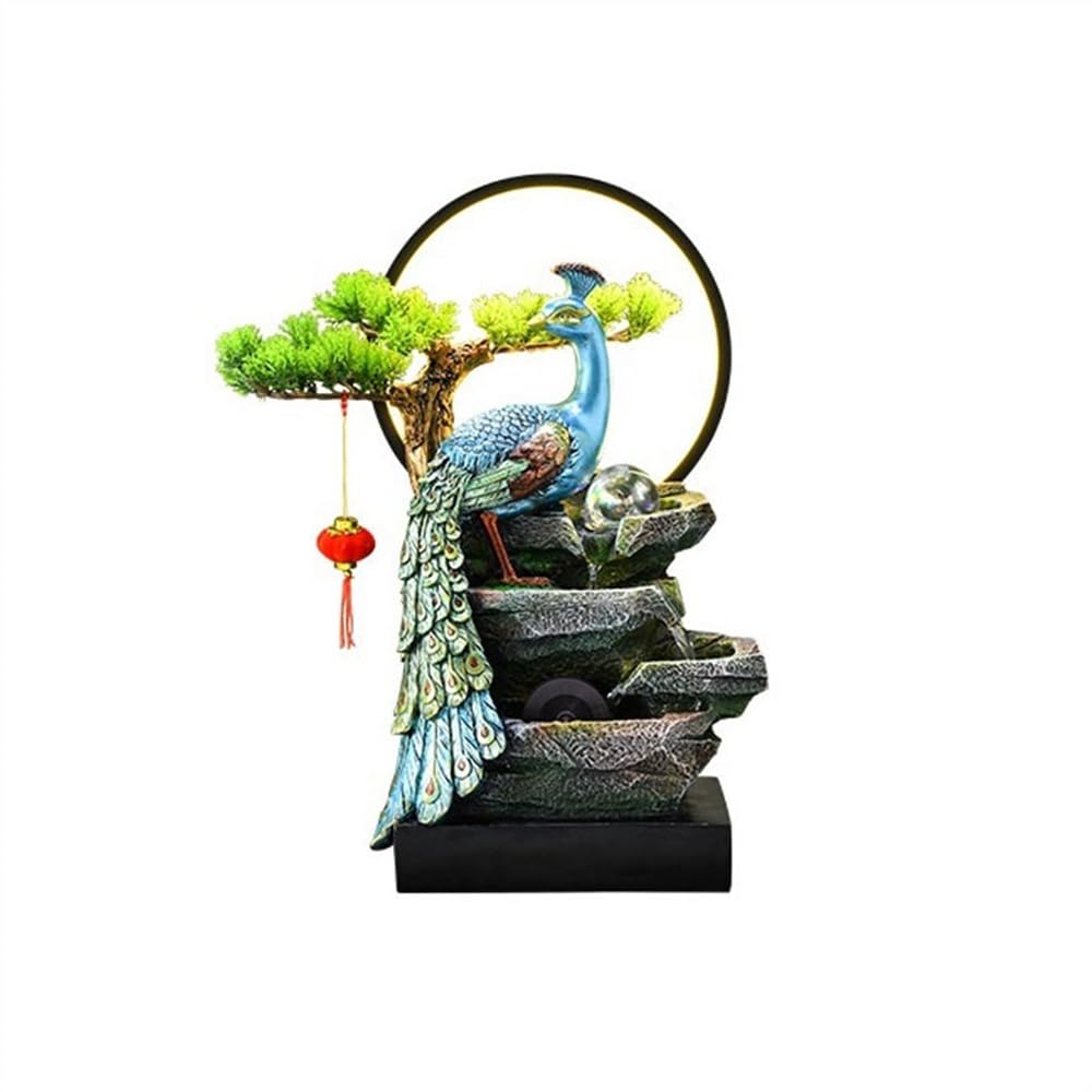 Desktop fountain Peacock Flowing Water Ornaments Living Room Office Desktop Fountain Circulating Features Indoor Decoration Desk waterfall decor