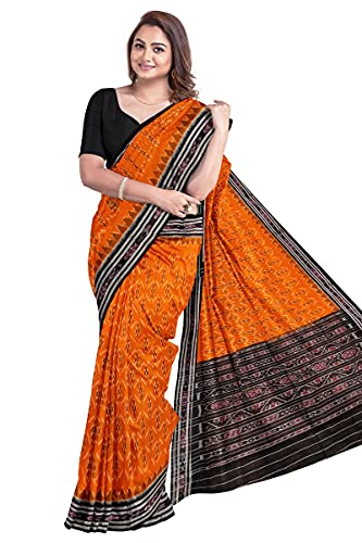 Image of Odisha Sambalpuri Handloom Ikat Women's Cotton Saree, Odisha Handloom Handmade Pure Cotton Khandua Saree, Ikkat Orissa Traditional Handloom Saree Without Blouse