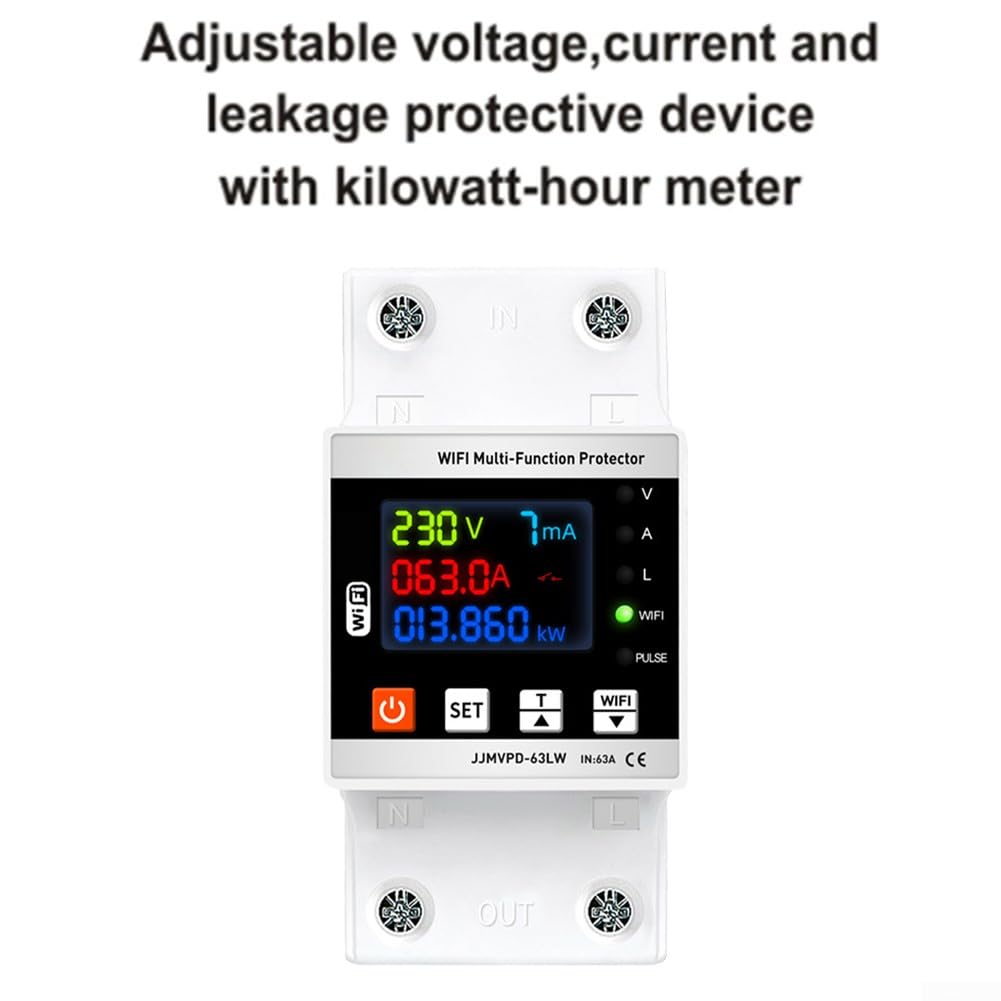 Interruttore automatico intelligente WiFi, 63/80A Smart Earth LeakageOver Under Voltage Protector Relè Switch, due relè, telecomando per la protezione del circuito (WIFI 80A)