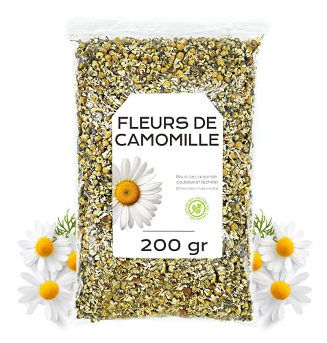 Camomille Infusion 200 g - Fleurs Séchées pour Tisane ou Thé - Qualité Alimentaire - 100% Naturelles - Thé en Vrac