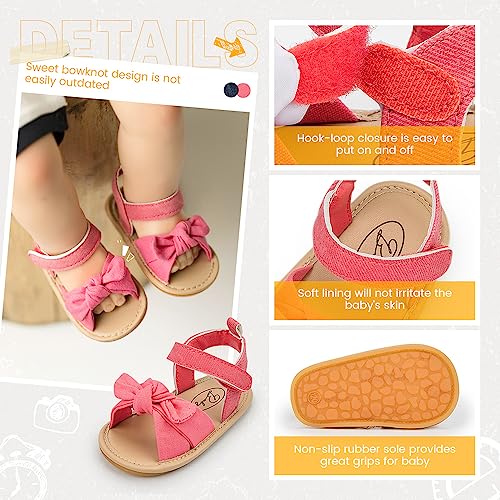 Image of Miamooi Infant Baby Girls Boys Sandals Summer Bowknot Crib Shoes Toddler Pu Leather Flower Soft Rubber Sole Dress Flats First Walker Shoes
