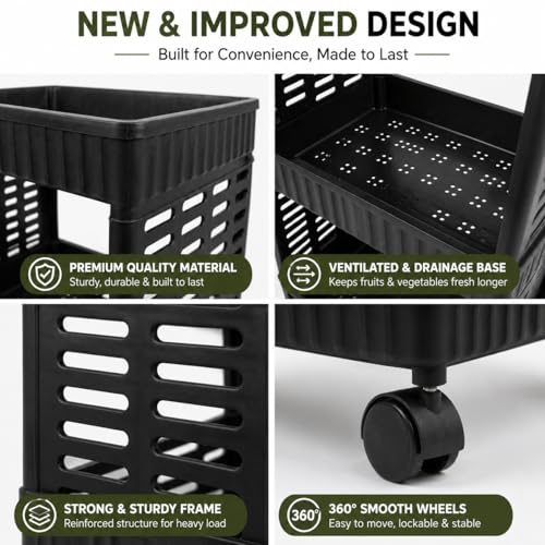 Image of wall love Plastic Storage Rack Trolley with Wheels for Kitchen, Bathroom & Bedroom - Multipurpose Organizer Shelf Rack for Fruits, Toiletries, Snacks and Household Storage (3 Layer)