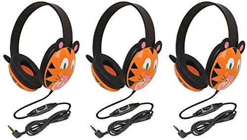 Califone 2810-TI Tiger Motif Listening First Stereo Headphone (Pack of 3), Adjustable Headband Comfortable for Extended wear, Specifically Sized for Young Children