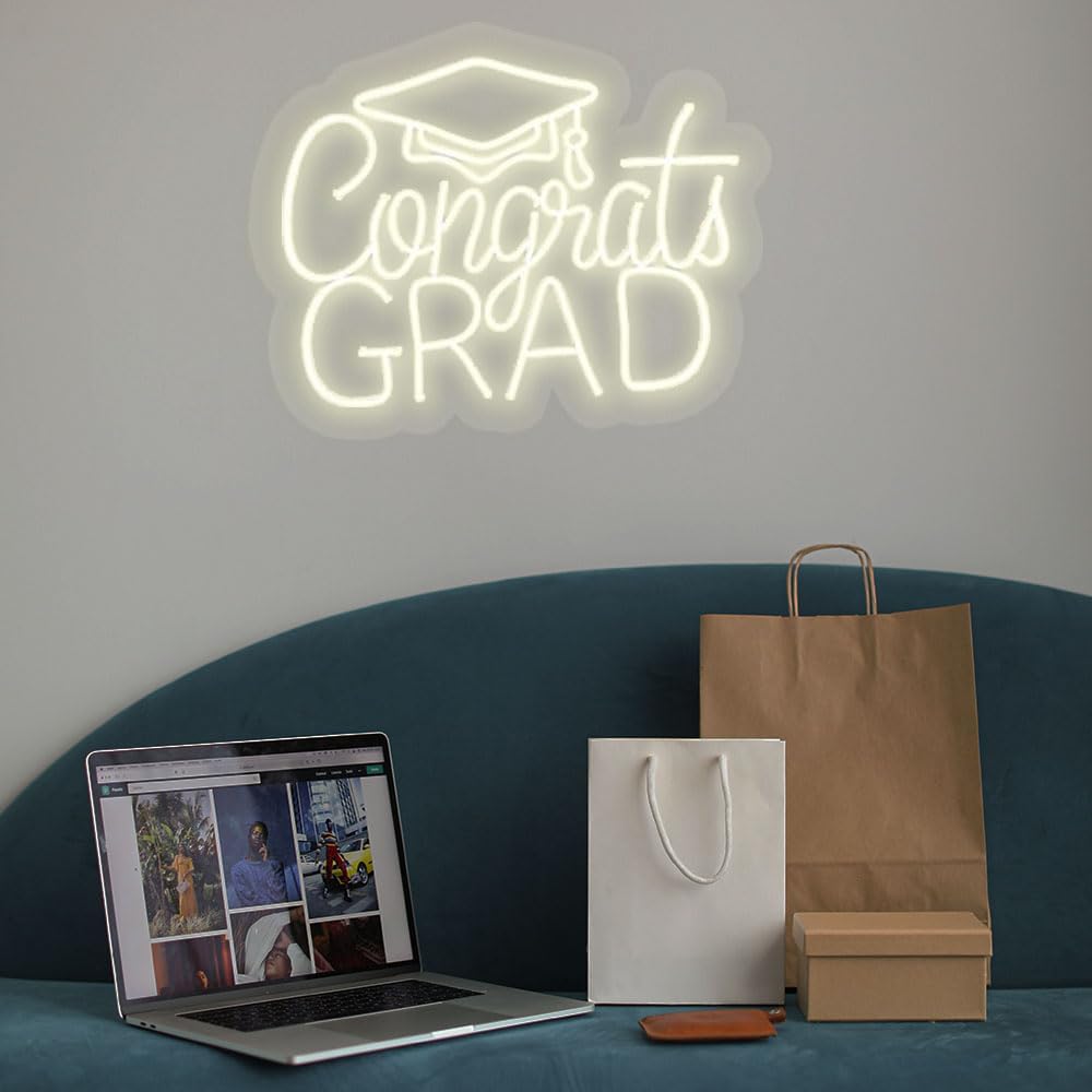 Congrats Grad Neon Sign Personalized Congrats Graduation Led Backdrop Party Sign Night Light Neon Signs for Wall Decor,Size:50cm