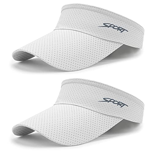 2 Pcs Sport Sun Visor Hat For Womens Mens Quick Dry Visor Hats Uv Protection Golf Hat Beach Visor Hats White 2Pack #TOP4