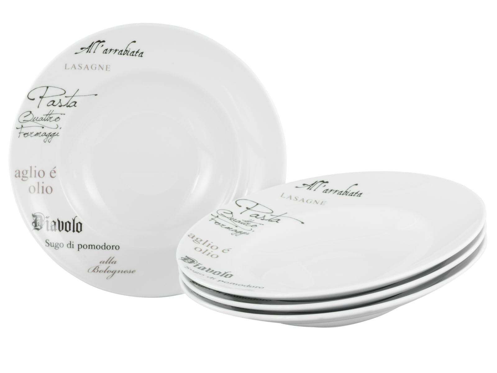 CreaTable, 19569, Série Europa Gustoso, assiette à pâtes, ensemble de vaisselle de 4 pièces, assiettes à pâtes en porcelaine, compatibles lave-vaisselle et micro-ondes, fabriqué en Europe.