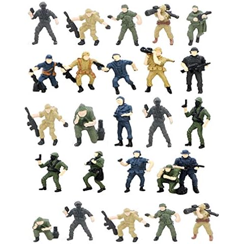 Hiawbon 25 pcs 1:87 Scale Miniature People Figurines Set Mini Soldier Models Military Base Battlefield People Figures for Miniature Scenes Cover