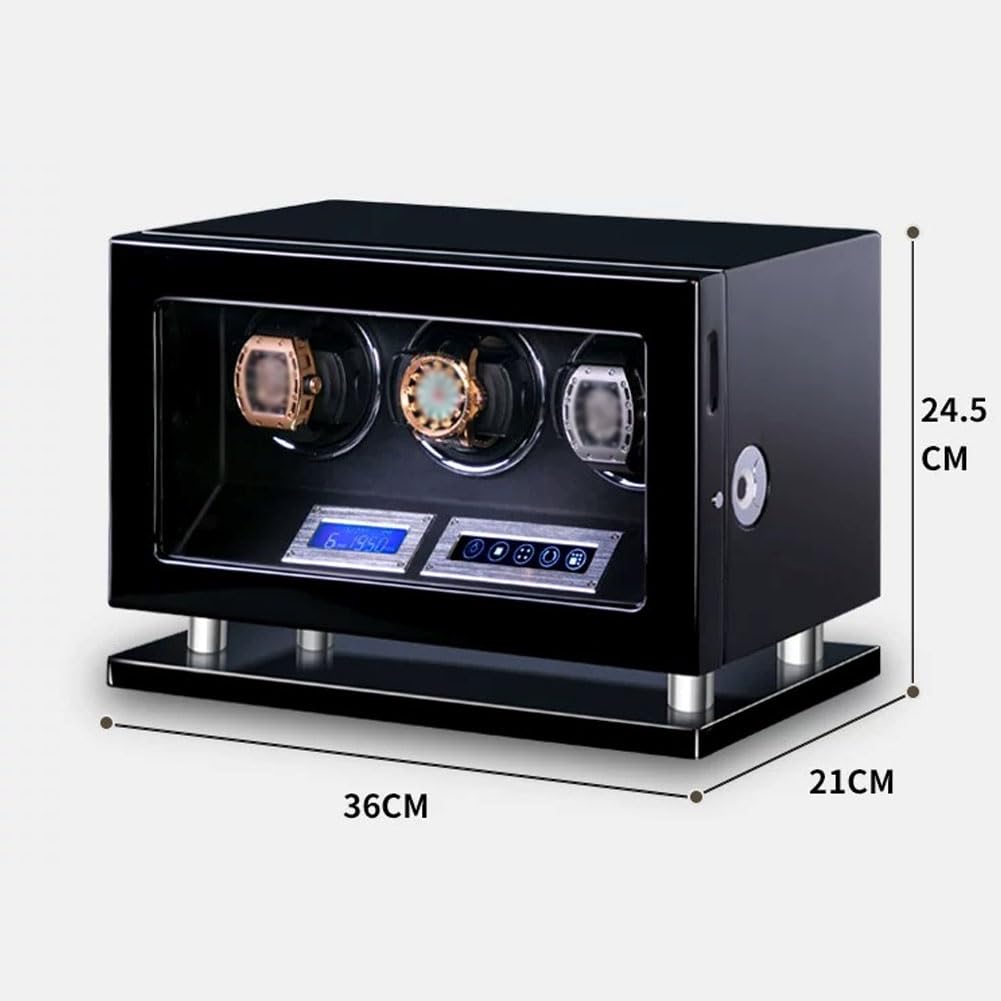 Relojero Automatico, Caja Relojes Automáticos Enrollado Vertical de 90° 3 Winding Slots | Desbloqueo Mediante Huella Dactilar Control Mediante Pantalla Táctil Iluminación Ambiental Ultrasilencioso <10 Db