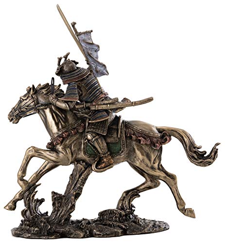 Top Collection Samurai Riding Horse With Sword In Hand Statue - Japanese Warrior In Combat Sculpture In Premium Cold Cast Bronze - 8-Inch Collectible Figurine #TOP2