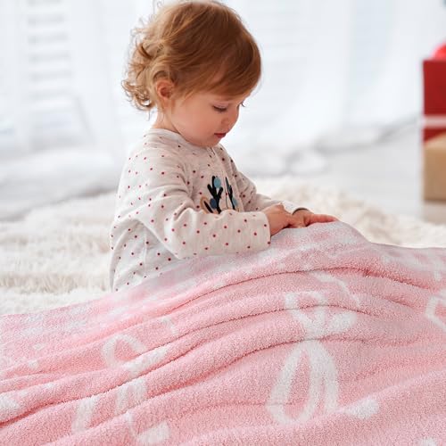 Image of Pink Bow Baby Blanket - Soft Knitted Throw with Adorable Bow Detail for Baby Girls, Nursery Bedding & Shower Gifts - Warm & Gentle, 30x40 Inch