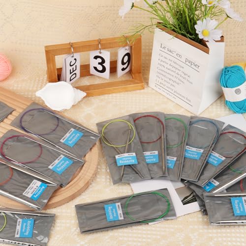 Reessy 5mm Circular Knitting Needles 60 cm Long, Stainless Steel Round Knitting Needle with Flexible Cable, Round Needles with Size Marked, Fixed Circular Knitting Pins for Knit Project - Image 5
