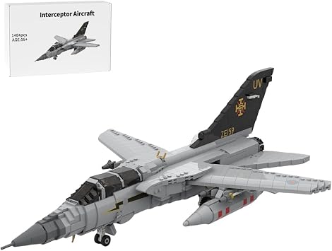 ADV F3 Fighter Jet Building Blocks Model, 1484PCS 1/35 Scale MOC Creative Long Range Interceptor Aircraft Plane Military Aircraft Model Display Set, Collectible Gifts Set for Adults
