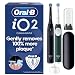 Oral-B iO2 Electric Toothbrushes, 2 Handles, Night Black & Forest Green - 2 Gentle Care Brush Heads, Travel Case, Travel Refill Holder, Toothbrush for Adults, Designed by Braun, UK Two Pin Plug