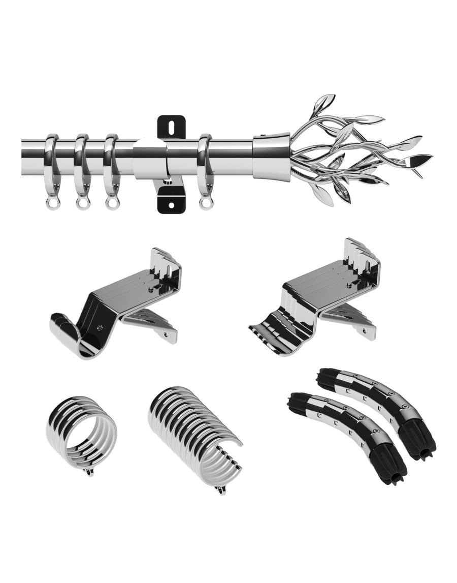 Swish Design Studio 28mm Bay Window Curtain Pole set Kit 3M, 300cm, Chrome, Entwine Finial