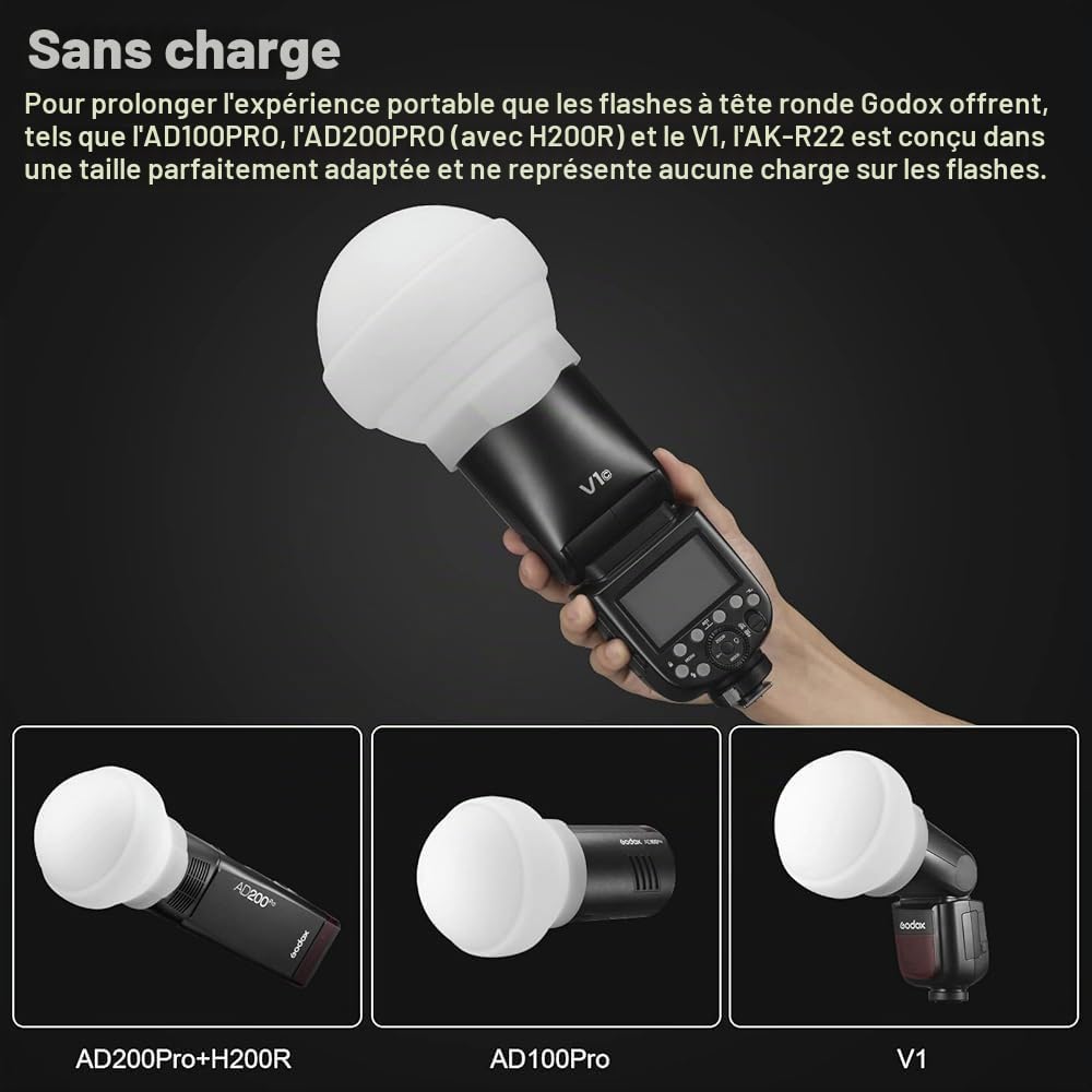 Godox AK-R22 Dôme diffuseur de Photographie en Silicone Pliable pour flashs de la série V1 AD100PRO AD200PRO (avec H200R) Studio Photographie Portrait Diffusion en Direct