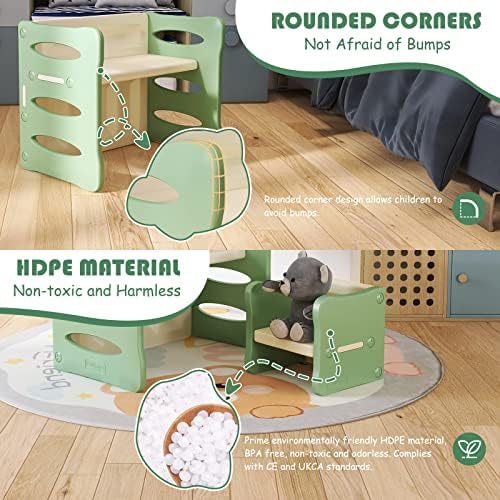 BanaSuper Toddler Table and Chair Set Children Plastic Activity Desk with 2 Stools Multifunction Kids Furniture Set for Preschoolers Boys Girls Green Grey