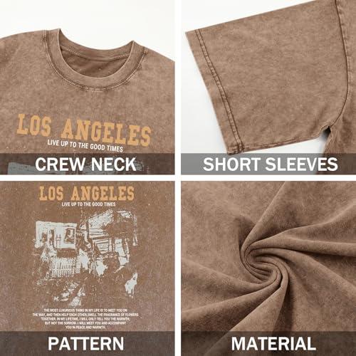 Image of Oversized Boys Graphic Tees Acid Wash Los Angeles Tshirt Youth Cotton T Shirt Crewneck Tee Kids Short Sleeve Tops