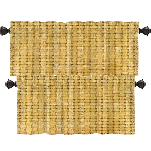 Shrahala Imitation Yellow Linen Texture Jute Pattern Kitchen Valances, Jute
