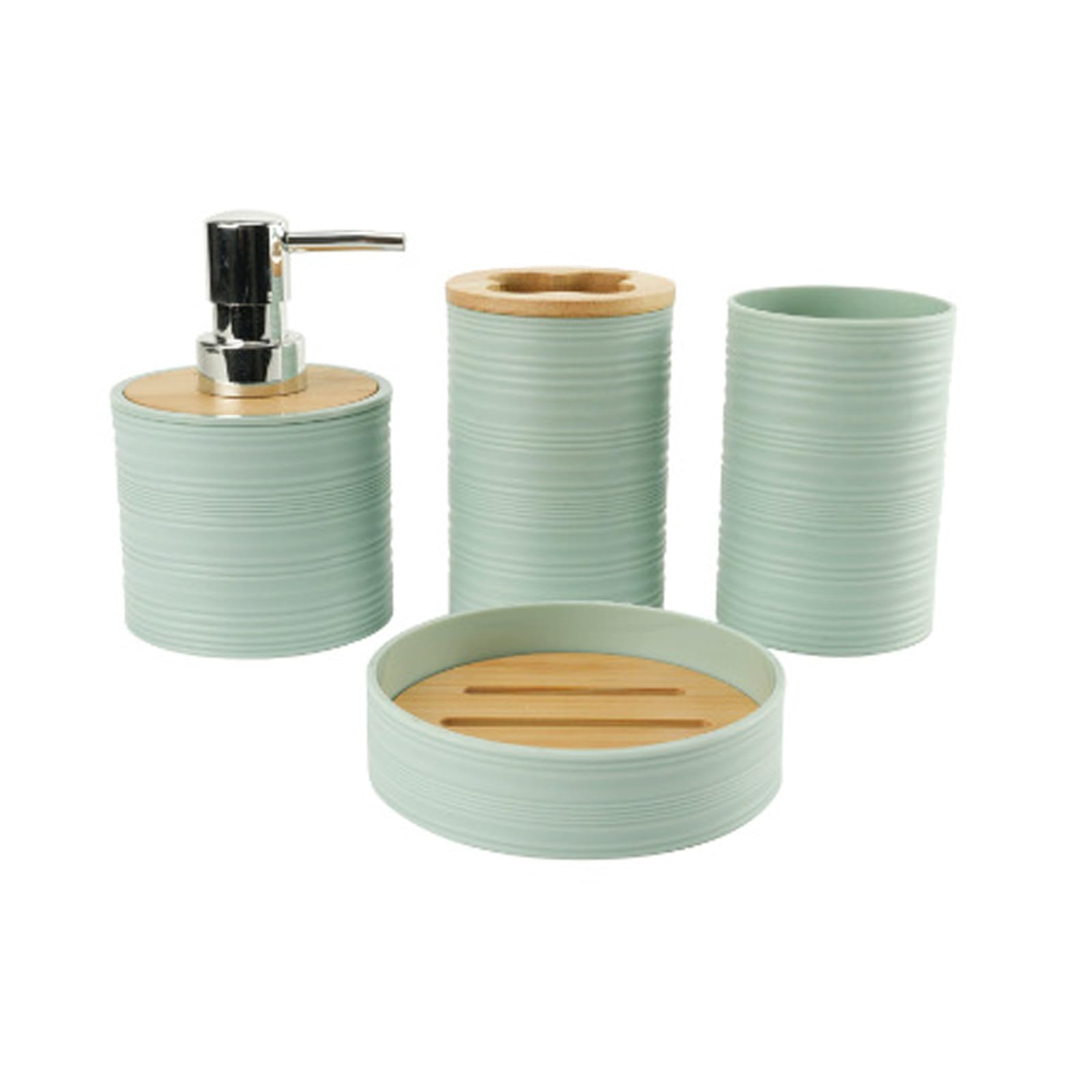 Bamboo-Lid Bathroom Storage Framewo4PCS Polymer Set with Soap Toothbrush Holder Countertop Storage Without Drilling Bathroom Organizers with Lid