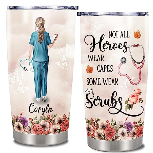 Personalized Tumbler Nurse Week Gifts With Lid Custom Name Insulated Hot Cup Stainless Steel Travel Coffee Mug For Women Girls Birthday Graduation Appreciation Presents