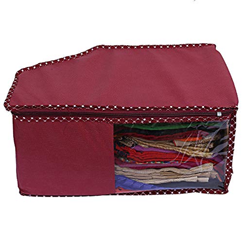 Image of Kuber Industries Non-Woven Blouse Cover Bag|Cloth Organizer|Clothes Bags For Storage Clothes|Pack Of 3 (Maroon)