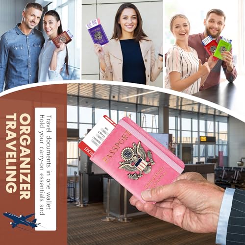 Image of Passport Holder Cover Travel Wallet RFID Blocking Passport Wallets Family Organization Personalized Wallet Case for Men and Women Travel Must Haves (Pink)