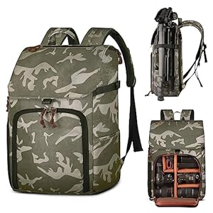 BOLOSTA Camera Backpack Bag Professional DSLR SLR Camouflage Camera Backpack for Photographers Waterproof Large Capacity Camera Case with Fit 15.6" Laptop Compartment & Tripod Holder