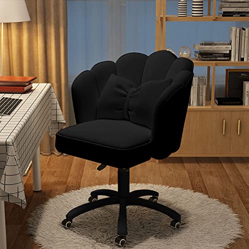 XUEGW Cute Petal Desk Chair Velvet Vanity Chair with Bow Cushion, Butterfly Home Office Chairs for Bedroom Computer Task Chairs with Back