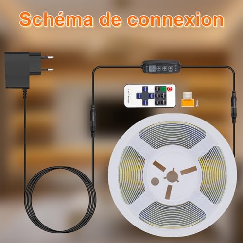 Ruban Led Cob Blanc Chaud COB Gliztech 5m variable 2700K IRC90 avec télécommande et appli - 7