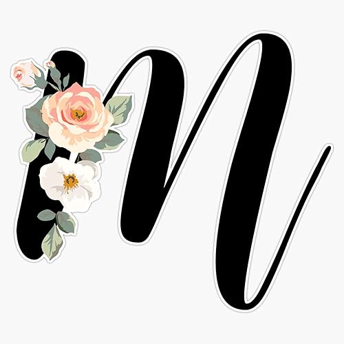 EB Store Monogram M - Adhesivo de vinilo impermeable con rosas rústicas de melocotón para coche, laptop, pared, ventana, 5 pulgadas,