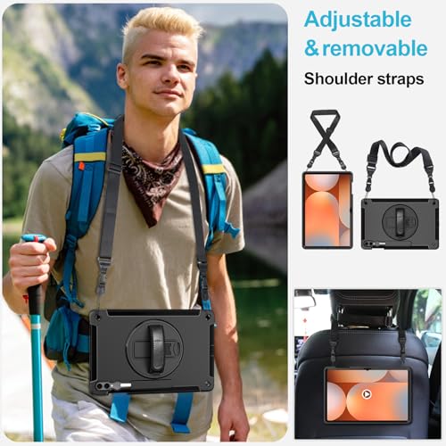 Image of Case for Galaxy Tab S11 Ultra /S10 Ultra /S9 Ultra /S8 Ultra 14.6 INCH: TPU Protective Cover with Stand - Handle - Shoulder Strap - S Pen Holder- Black
