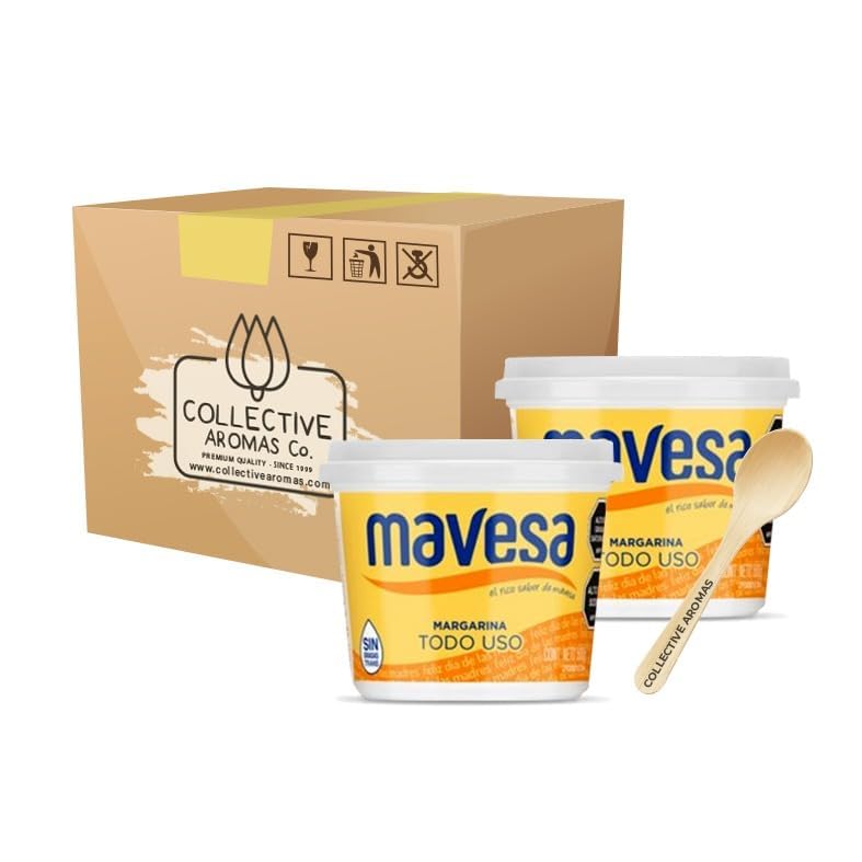 Margarina Mavesa Venezuelan Premium Margarine 500g (Pack of 2) - No Refrigeration Required - Rich Creamy Buttery Flavor - Includes Free Wooden Spoon - Perfect for Arepas, Baking, Cooking & Spreading