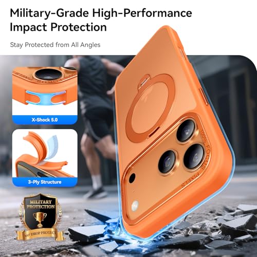 Image of 360 Spin Magnetic Stand for iPhone 17 Pro Max Case, Fit for MagSafe, Mil-STD Protective Case for iPhone 17 Pro Max Phone Case with Kickstand Rotatable 6.9 inch, Orange