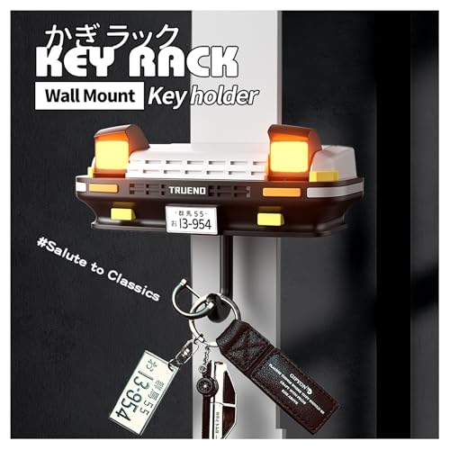 Image of Initial D AE86 & Mazd@ MX5 Miata Retro Car Wall Key Holder - LED Pop-Up Headlight, Auto-Off Light, Car Enthusiast Organizer for Home & Garage (AE86-White【with Lights】)