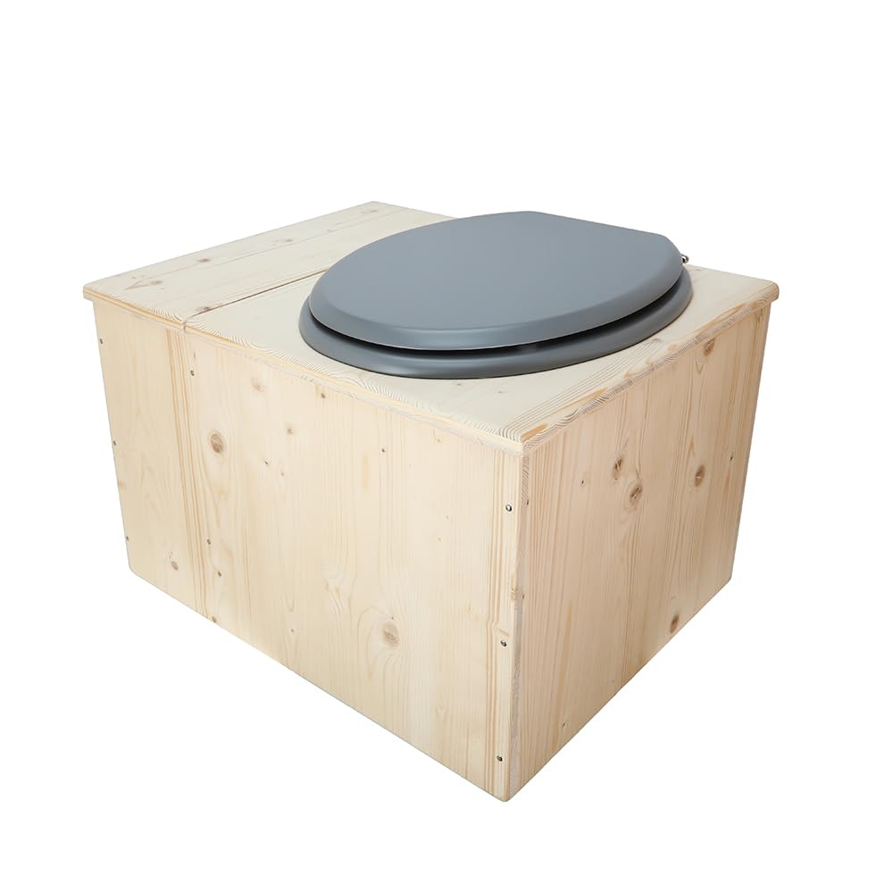 Toilette sèche en bois avec bac à copeaux intégré, bavette inox et seau 22L plastique - La Bac Gris clair 22 litres - Fabrication Française - N4