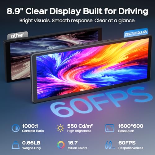 Image of TECXERLLON 8.9 inch Portable CarPlay Screen for Car with Magnetic Mount | Wireless Apple CarPlay & Android Auto / Waterproof 1080P Backup Camera / GPS Navigation / Plug & Play / Voice Control /Mirror Link