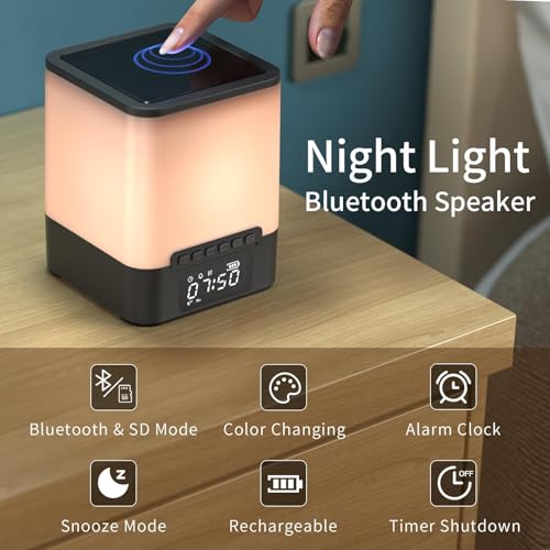 Image of winshine Alarm Clock for Bedroom, RGB Night Light Bluetooth Speaker with Music Rhythms, Wake-up Alarm Clock with Sound and Light, 12 or 24 Hr AutoOff Touch Control, Gift for Teens Girls or Boys, Black