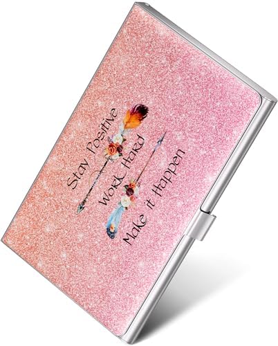 JAKOUE 2 Pack Slim Metal Business Card Holder - Pink & Gold, Aluminum Alloy, Compact