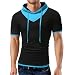 Produktbild LeeY Herren Sommer Splice Hoodie T-Shirt Tops Mode Beiläufig Shirt Kurzarm-Shirt Top Sweatshirt Stehkragen Hoodie Sweater Basic Vintage Slim Bluse Oberteile Unterhemd Hemd (Blau, M)