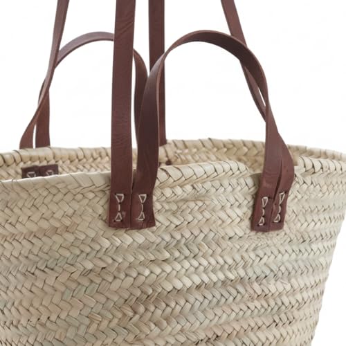 Panier cabas palmier éco-responsable grand format avec anses longues cuir - 3