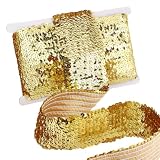 FINGERINSPIRE 5 m Langes Zweireihiges Goldenes Elastisches Paillettenband 8mm Breit Flach Aus Polyester Mit Glitzerstoff Strassbesatz Dehnbar Zum Nähen von Kleidern Tanz Haarbändern Kostümen