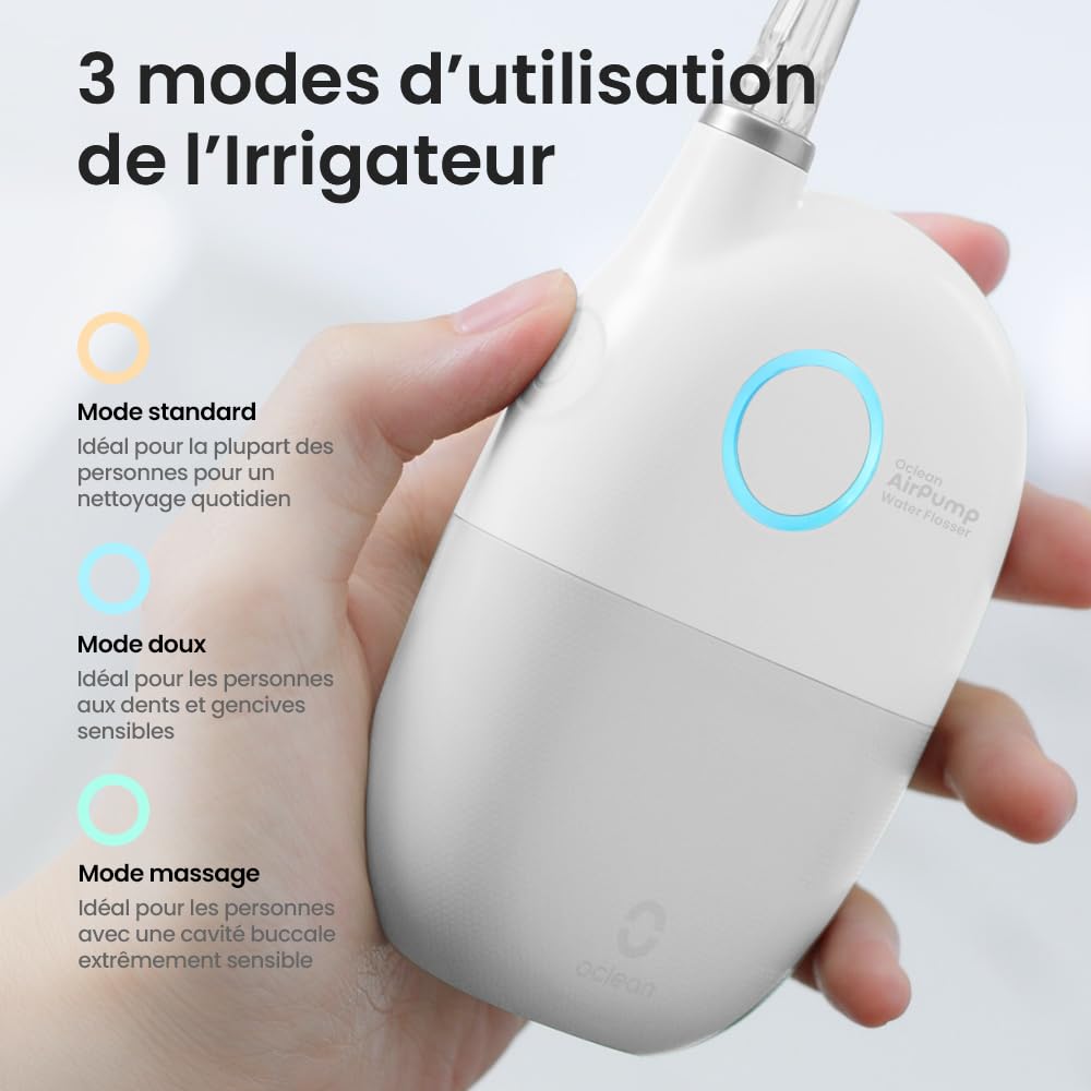 Oclean AirPump 10 Hydropulseur Dentaire Sans Fil, Jet Dentaire Portable avec 3 Modes, Idéal pour Appareils Orthodontiques et Aligneurs, Jusqu’à 40 Jours d’Autonomie, Gris