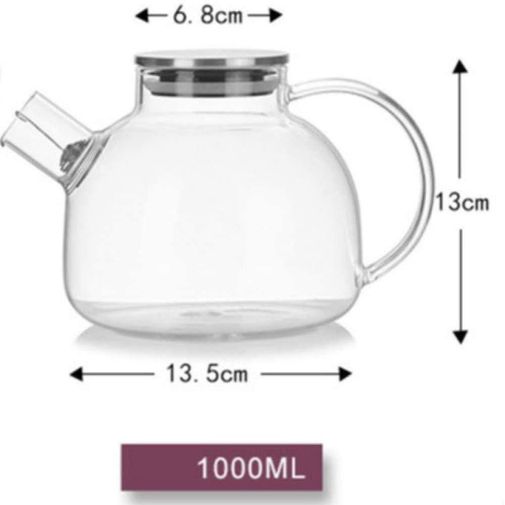 Tetera de 1000ml, teteras de Vidrio, Tetera Resistente al Calor, Jarra de Agua fría con Tapa de Acero Inoxidable, contenedor de Jugo Transparente de té Kung Fu 1yess