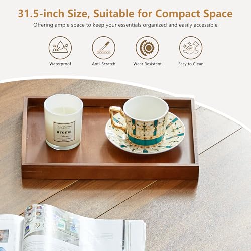 Image of 33 inch Round Coffee Table with Lift-Top & Flip-Top Storage, Modern Accent Fluted Coffee Tables with Metal Frame, Wooden Circle Center Table for Living Room Small Space Apartment Office (Walnut)