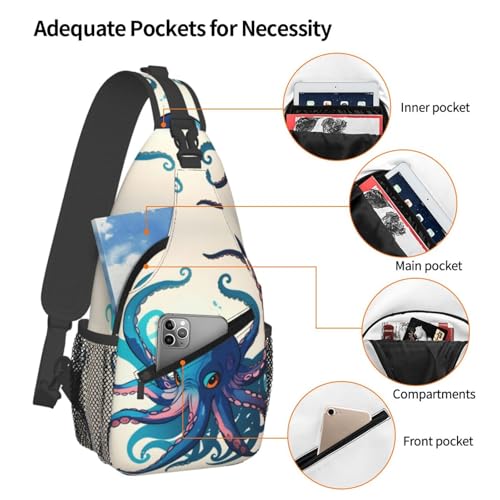 Mochila bandolera con diseño pulpo azul y púrpura miniatura 4