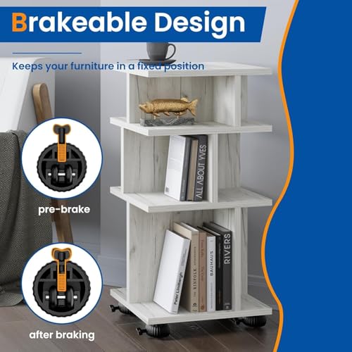Image of 4 Pack Self Adhesive Caster Wheels with Brake, 360 Degree Swivel Mini Furniture Casters, Heavy Duty Stick On Wheels for Storage Bins, Trash Cans, Planters, Small Appliances
