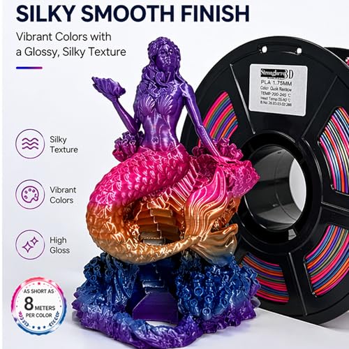 Image of PLA Filament 1.75mm, Fast Color Change Silk Rainbow, Glossy Multi Color 3D Printer Filament, Quick Rainbow PLA Filament for FDM 3D Printing, 1kg Spool